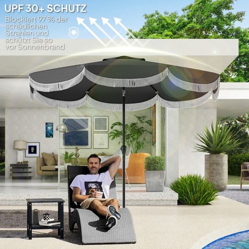 Parasol De Jardin D.269 Cm Octogonal Inclinable Avec Protection Uv30+ Et Manivelle Gris Foncé