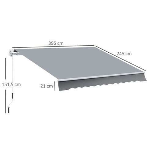 Store Banne Manuel 3,95 X 2,45 M Pour Terrasse, Protection Solaire En Polyester Gris/blanc