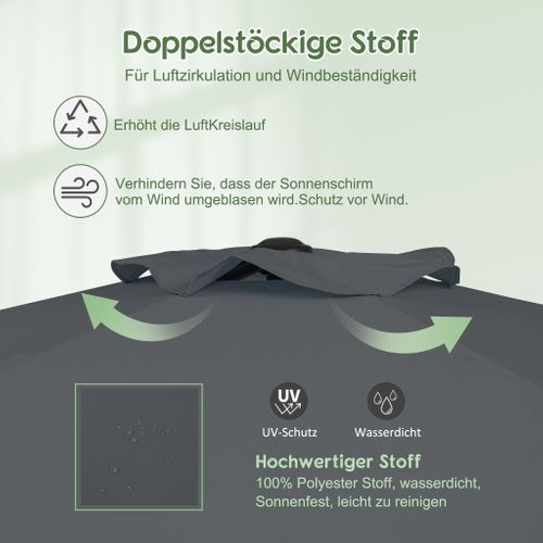 Parasol Inclinable D.270 Cm En Aluminium, Pliable Et Léger, Pour Balcon, Jardin Et Plage