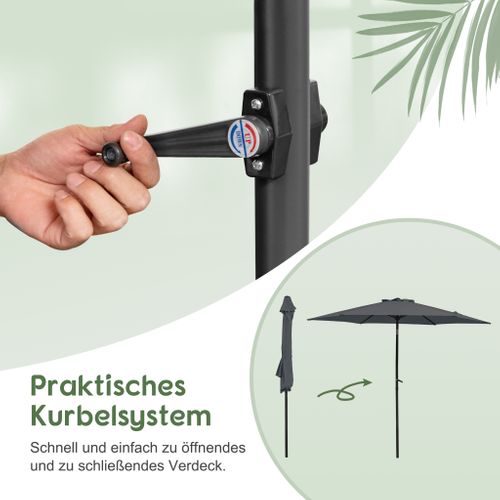 Parasol Inclinable D.270 Cm En Aluminium, Pliable Et Léger, Pour Balcon, Jardin Et Plage