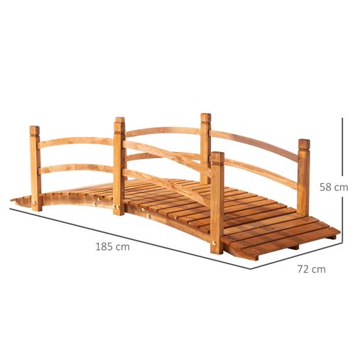 Pont De Jardin En Bois Massif 185 Cm Avec Rambarde, Support 200 Kg Pour Jardin Et Étang