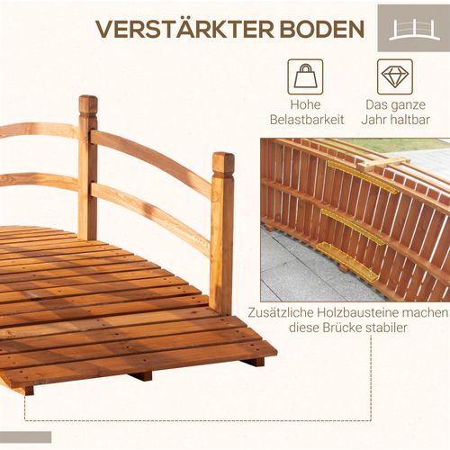 Pont De Jardin En Bois Massif 185 Cm Avec Rambarde, Support 200 Kg Pour Jardin Et Étang