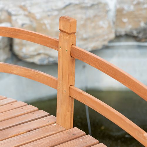Pont De Jardin En Bois Massif 185 Cm Avec Rambarde, Support 200 Kg Pour Jardin Et Étang