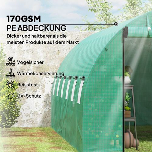 Serre Tunnel Jardin 6x3x1,97 m Avec Bâche Plastique Et Cadre Acier, Portes Roulantes
