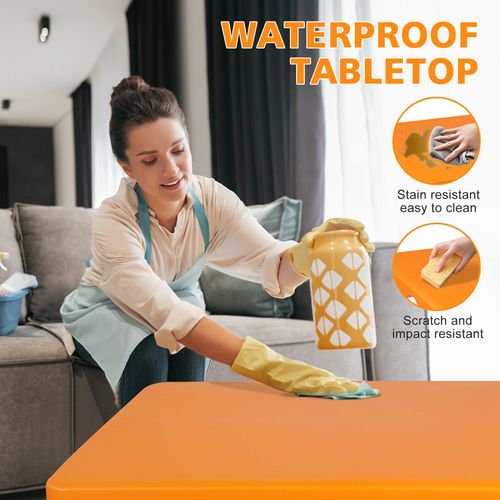 Table Pliante Portable 125 cm Robuste Avec Hauteur Réglable Pour Intérieur Et Extérieur, Orange