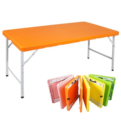 Table Pliante Portable 125 cm Robuste Avec Hauteur Réglable Pour Intérieur Et Extérieur, Orange