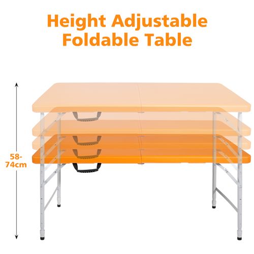 Table Pliante Portable 125 cm Robuste Avec Hauteur Réglable Pour Intérieur Et Extérieur, Orange