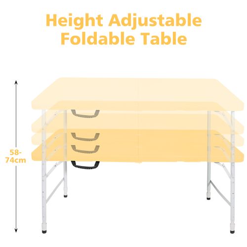 Table Pliante Portable 125 cm Robuste Avec Hauteur Réglable Pour Intérieur Et Extérieur, Janue