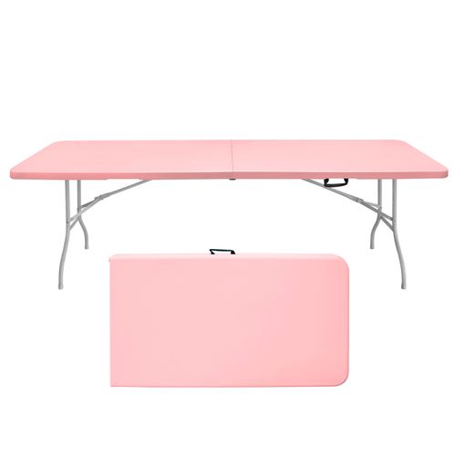 Table Pliante Portable 244 cm Robuste Avec Poignée Pour Intérieur Et Extérieur, Rose