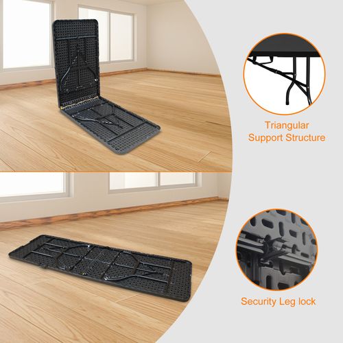 Table Pliante Portable 244 cm Robuste Avec Poignée Pour Intérieur Et Extérieur, Noir