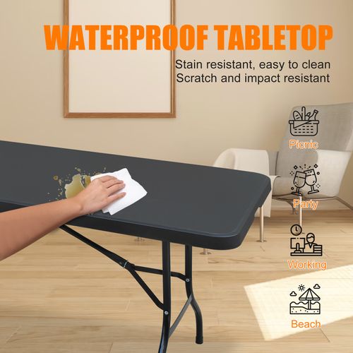 Table Pliante Portable 244 cm Robuste Avec Poignée Pour Intérieur Et Extérieur, Noir