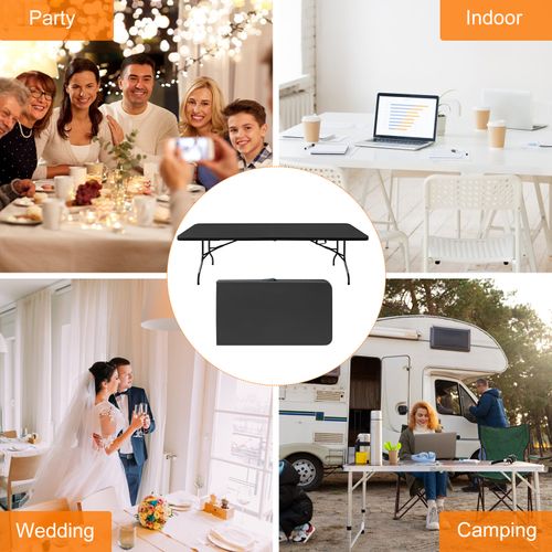 Table Pliante Portable 244 cm Robuste Avec Poignée Pour Intérieur Et Extérieur, Noir