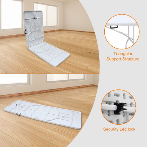 Table Pliante Portable 244 cm Robuste Avec Poignée Pour Intérieur Et Extérieur, Blanc