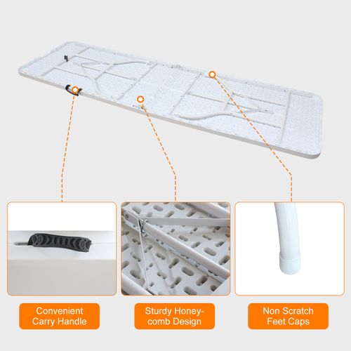 Table Pliante Portable 244 cm Robuste Avec Poignée Pour Intérieur Et Extérieur, Blanc