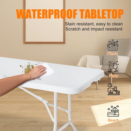 Table Pliante Portable 244 cm Robuste Avec Poignée Pour Intérieur Et Extérieur, Blanc