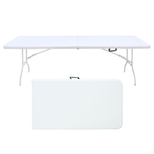 Table Pliante Portable 244 cm Robuste Avec Poignée Pour Intérieur Et Extérieur, Blanc