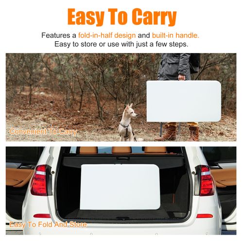 Table Pliante Portable 244 cm Robuste Avec Poignée Pour Intérieur Et Extérieur, Blanc