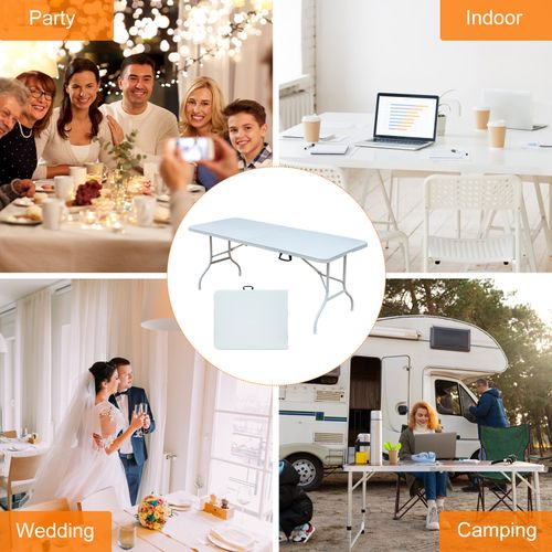 Table Pliante Portable 244 cm Robuste Avec Poignée Pour Intérieur Et Extérieur, Blanc