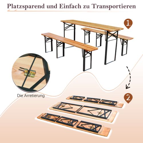 Garniture De Table De Bière Pliante 3 pièces 175 cm En Bois Massif Pour Jardin Et Fête