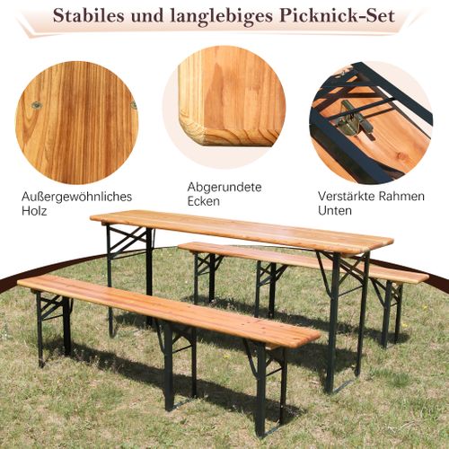 Garniture De Table De Bière Pliante 3 pièces 175 cm En Bois Massif Pour Jardin Et Fête