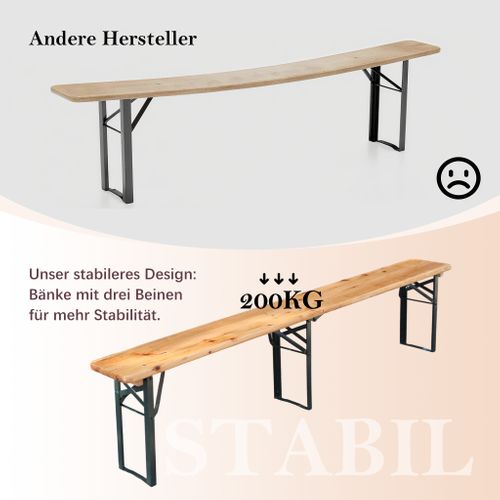 Garniture De Table De Bière Pliante 3 pièces 220 cm En Bois Massif Pour Jardin Et Fête