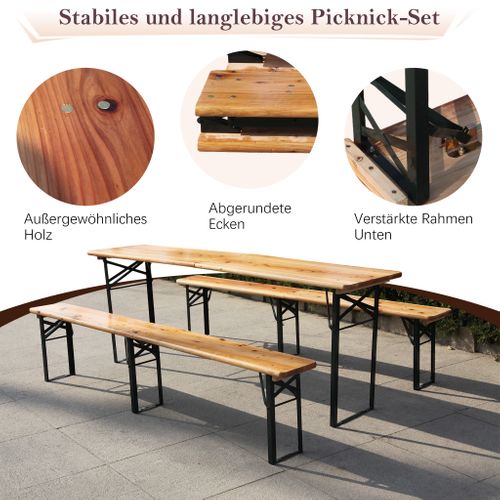Garniture De Table De Bière Pliante 3 pièces 220 cm En Bois Massif Pour Jardin Et Fête