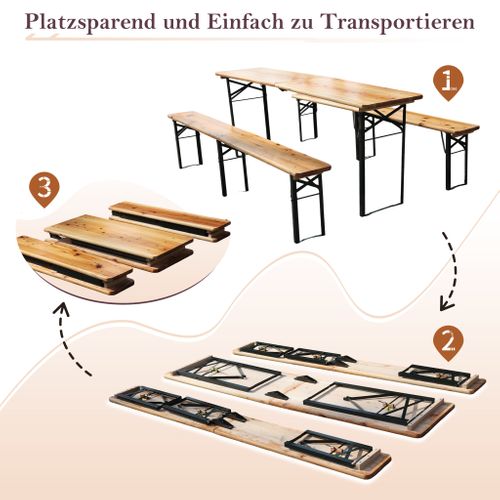 Garniture De Table De Bière Pliante 3 pièces 220 cm En Bois Massif Pour Jardin Et Fête