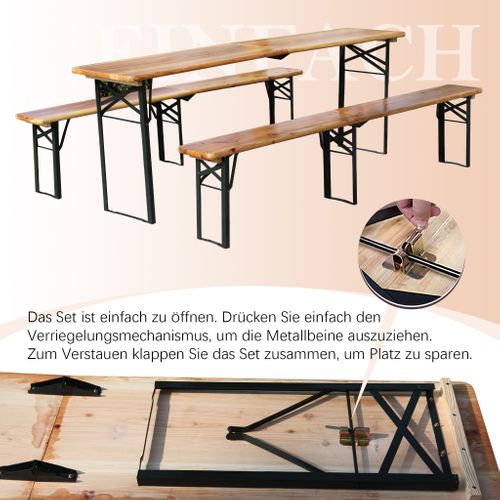 Garniture De Table De Bière Pliante 3 pièces 220 cm En Bois Massif Pour Jardin Et Fête