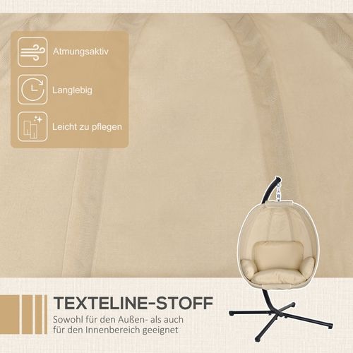 Fauteuil Suspendu Oeuf Pliable Avec Coussin, Chaise Balançoire, 125x95x170 Cm, Kaki