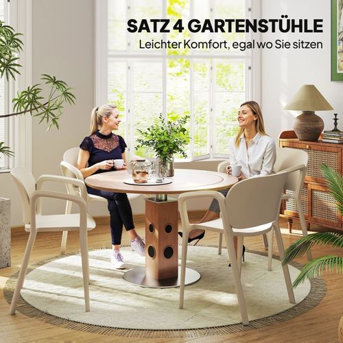 Lot De 4 Fauteuils De Jardin Empilables, Résistantes Aux Intempéries, Confortables Et Légères