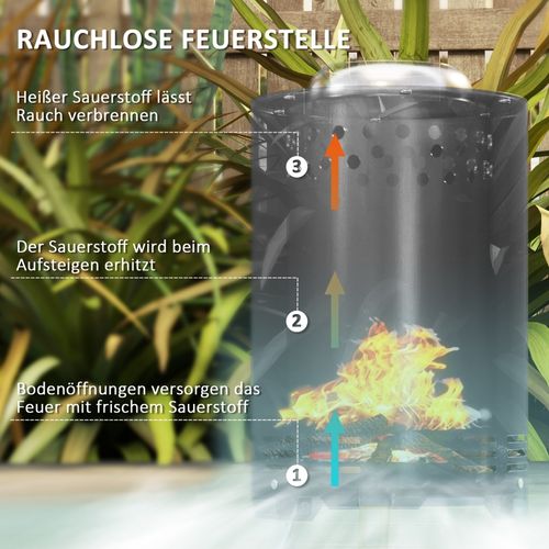 Brasero En Acier Inoxydable D.16x25 Cm Avec Crochet, Feu Sans Fumée Pour Jardin