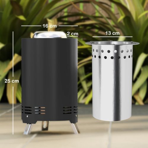 Brasero En Acier Inoxydable D.16x25 Cm Avec Crochet, Feu Sans Fumée Pour Jardin