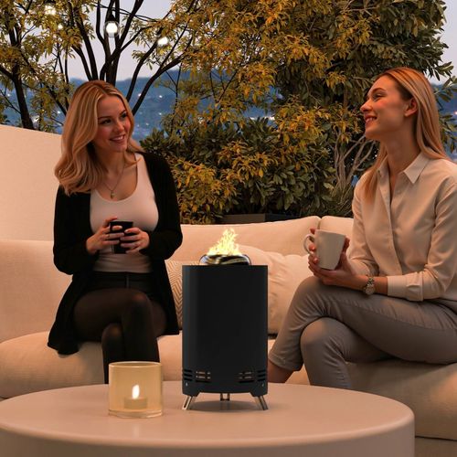 Brasero Noir En Acier Inoxydable D.16x25 Cm Avec Crochet, Feu Sans Fumée Extérieur