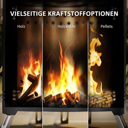 Brasero Noir En Acier Inoxydable D.16x25 Cm Avec Crochet, Feu Sans Fumée Extérieur