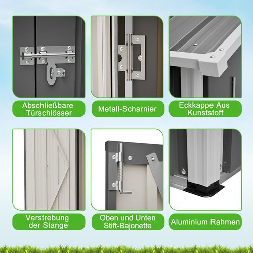 Abri De Jardin En Métal 154x83x180 Cm Avec Ventilation, Porte Verrouillable Et Base Incluse