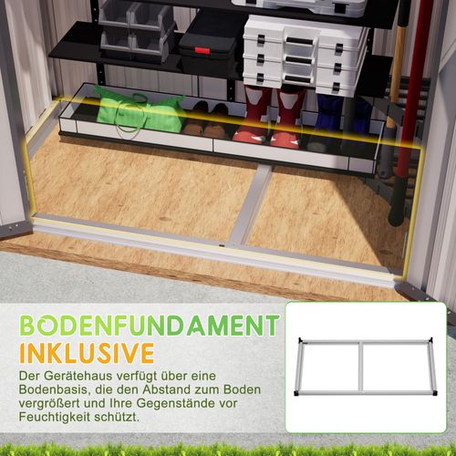 Abri De Jardin En Métal 154x83x180 Cm Avec Ventilation, Porte Verrouillable Et Base Incluse