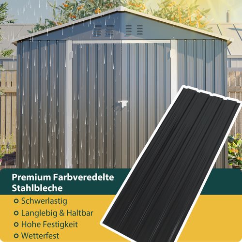 Abri De Jardin En Métal 240 X 192 X 191 Cm Avec Porte Coulissante Verrouillable Et Aérations
