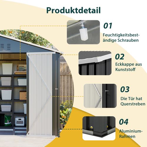 Abri De Jardin En Métal 240 X 192 X 191 Cm Avec Porte Coulissante Verrouillable Et Aérations