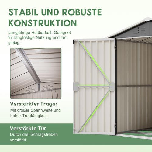 Abri De Jardin Métallique 142 X 185 Cm Avec Porte Verrouillable Et Ventilation Intégrée