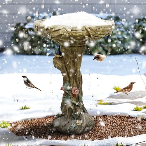 Fontaine De Jardin, Bain D’oiseaux En Béton Aspect Bois 65 Cm Avec Oiseau Décoratif Pour Jardin