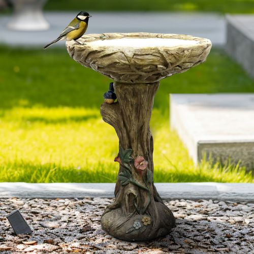 Fontaine De Jardin, Bain D’oiseaux En Béton Aspect Bois 65 Cm Avec Oiseau Décoratif Pour Jardin