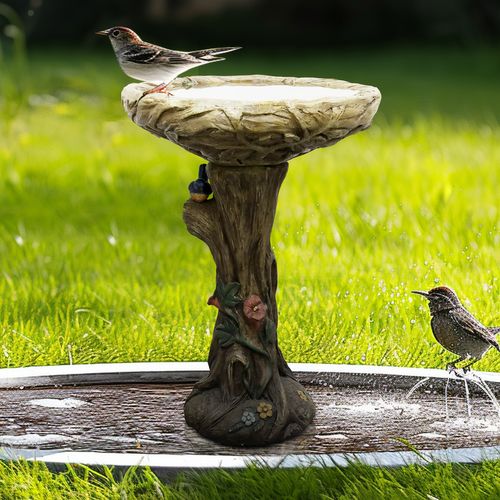 Fontaine De Jardin, Bain D’oiseaux En Béton Aspect Bois 65 Cm Avec Oiseau Décoratif Pour Jardin
