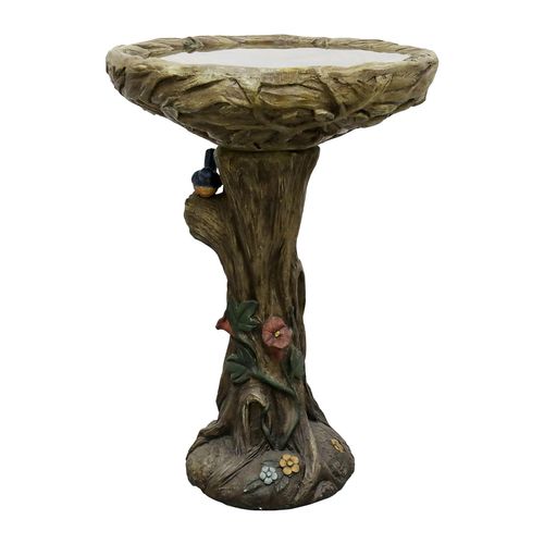 Fontaine De Jardin, Bain D’oiseaux En Béton Aspect Bois 65 Cm Avec Oiseau Décoratif Pour Jardin