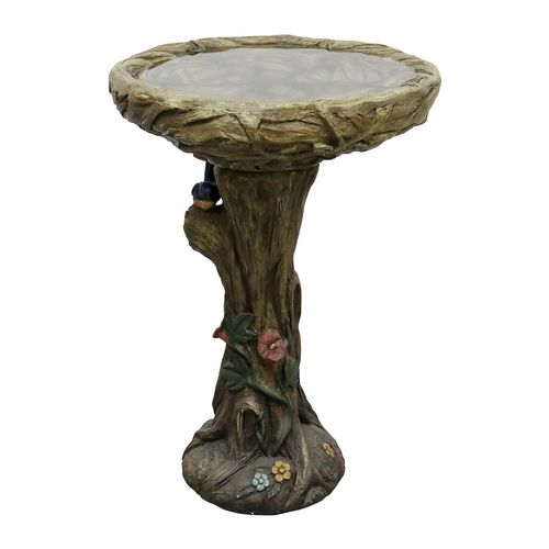 Fontaine De Jardin, Bain D’oiseaux En Béton Aspect Bois 65 Cm Avec Oiseau Décoratif Pour Jardin