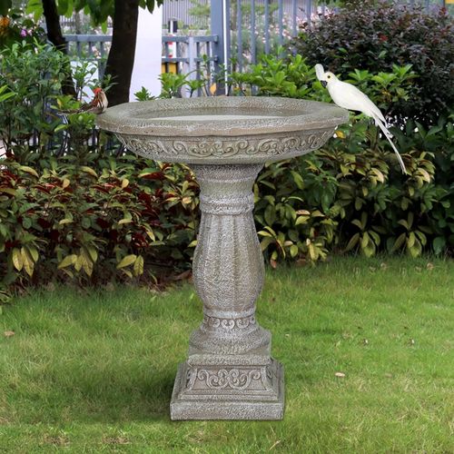 Fontaine De Jardin, Bain D’oiseaux En Béton 60,5 Cm Avec Socle Sculpté Pour Jardin Décoratif
