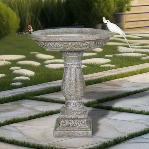Fontaine De Jardin, Bain D’oiseaux En Béton 60,5 Cm Avec Socle Sculpté Pour Jardin Décoratif