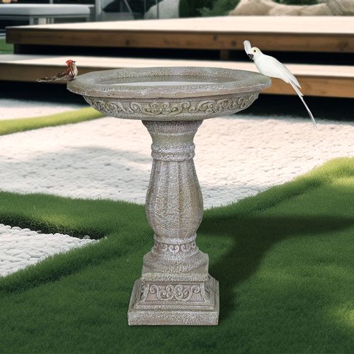Fontaine De Jardin, Bain D’oiseaux En Béton 60,5 Cm Avec Socle Sculpté Pour Jardin Décoratif