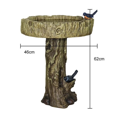Fontaine De Jardin, Bain D’oiseaux En Béton Imitation Bois Avec Oiseau Décoratif 62 Cm Pour Jardin