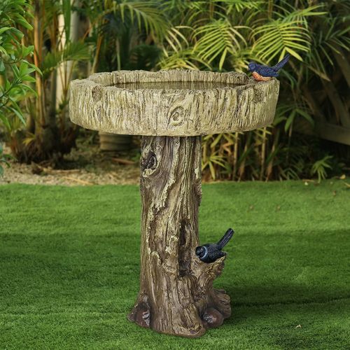 Fontaine De Jardin, Bain D’oiseaux En Béton Imitation Bois Avec Oiseau Décoratif 62 Cm Pour Jardin