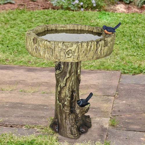 Fontaine De Jardin, Bain D’oiseaux En Béton Imitation Bois Avec Oiseau Décoratif 62 Cm Pour Jardin